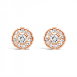 Round Halo Setting Diamond Earrings, in 18ct Rose Gold. Tdw 0.40ct